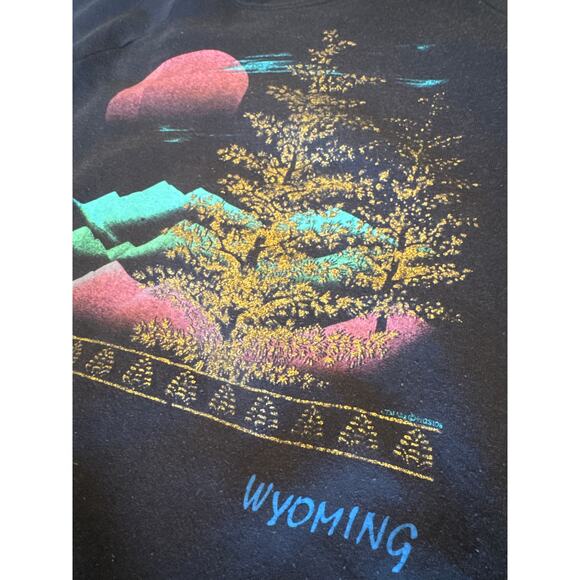 Vintage Wyoming Nature USA Made FOTL XL Faded Black Raglan Crewneck - Picture 3 of 7